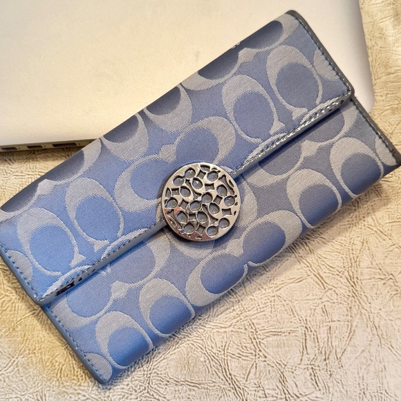 Coach Light Blue Fabric Wallet - Picture 1 of 5